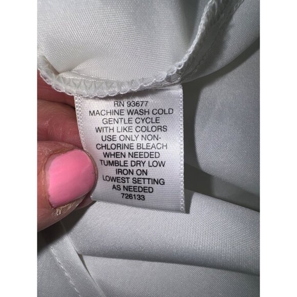 Liz Claiborne Black White Button-Up L/S Semi Sheer Blouse XL Petite Office Siren - Picture 6 of 9